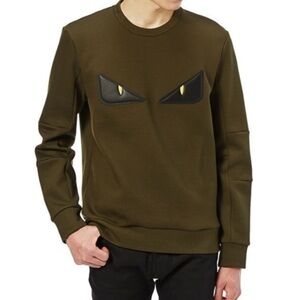 FENDI RARE Dark Green Monster Eyes Sweatshirt Large